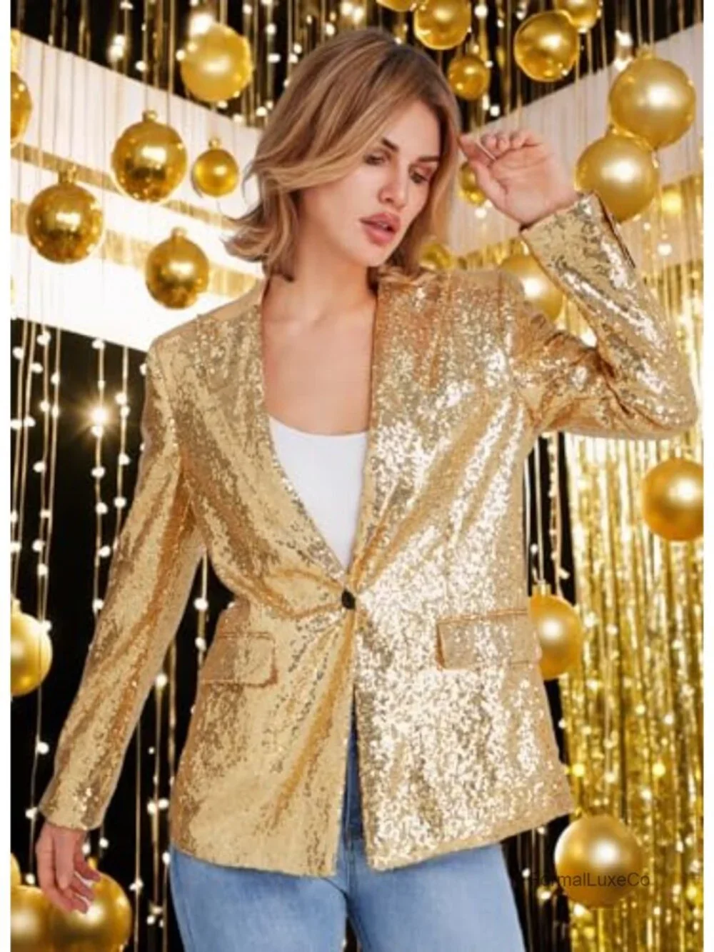 Sequin Blazer Open Front Long Sleeve Casual Party Jacket